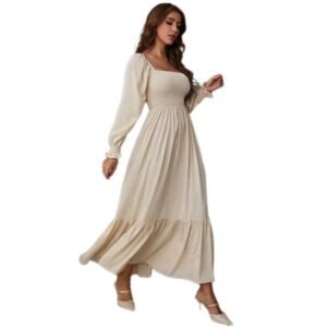 Manni High-Waist Vintage White Polyester Dress for Women