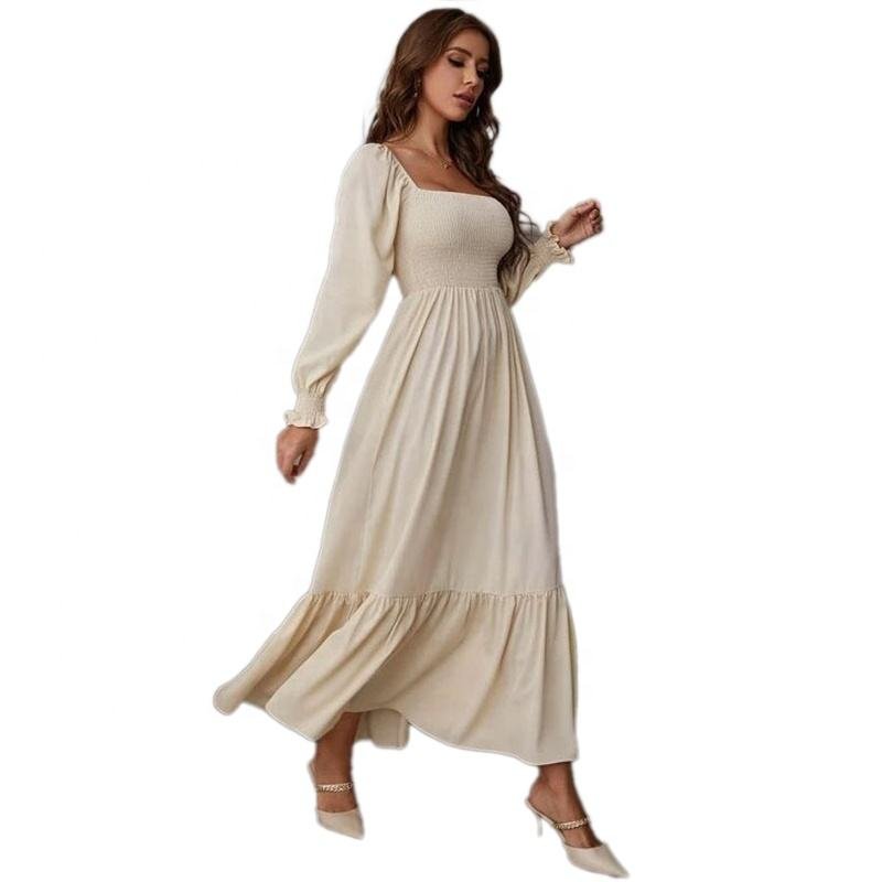 Manni High-Waist Vintage White Polyester Dress for Women