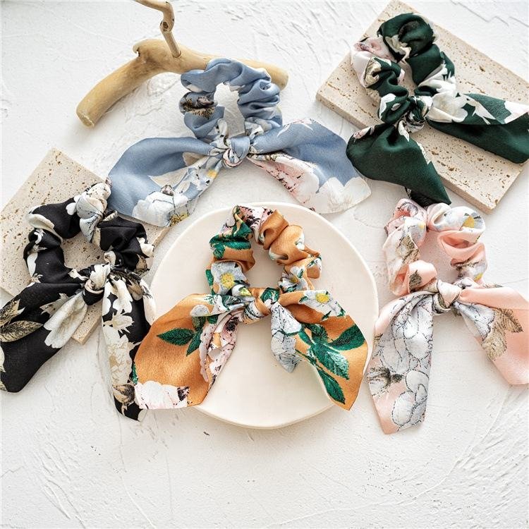 Fashion Floral Satin Hair Ties - Elegant Scrunchies for Women & Girls
