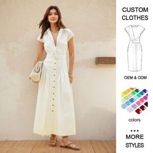 Classic Lapel Collar Maxi Shirt Dress - Elegant Office Wear