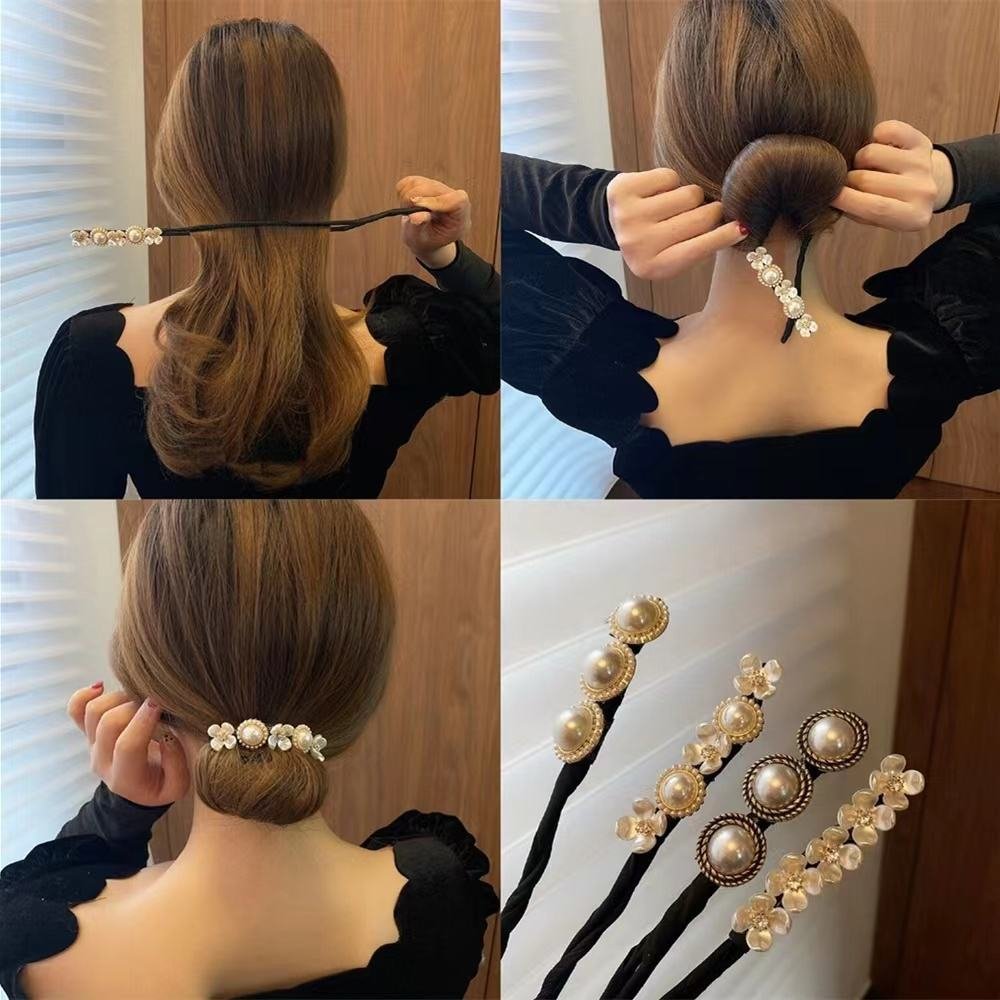Elegant Pearl Flower Deft Bun Maker - Lazy Hair Curler Accessory - Image 2