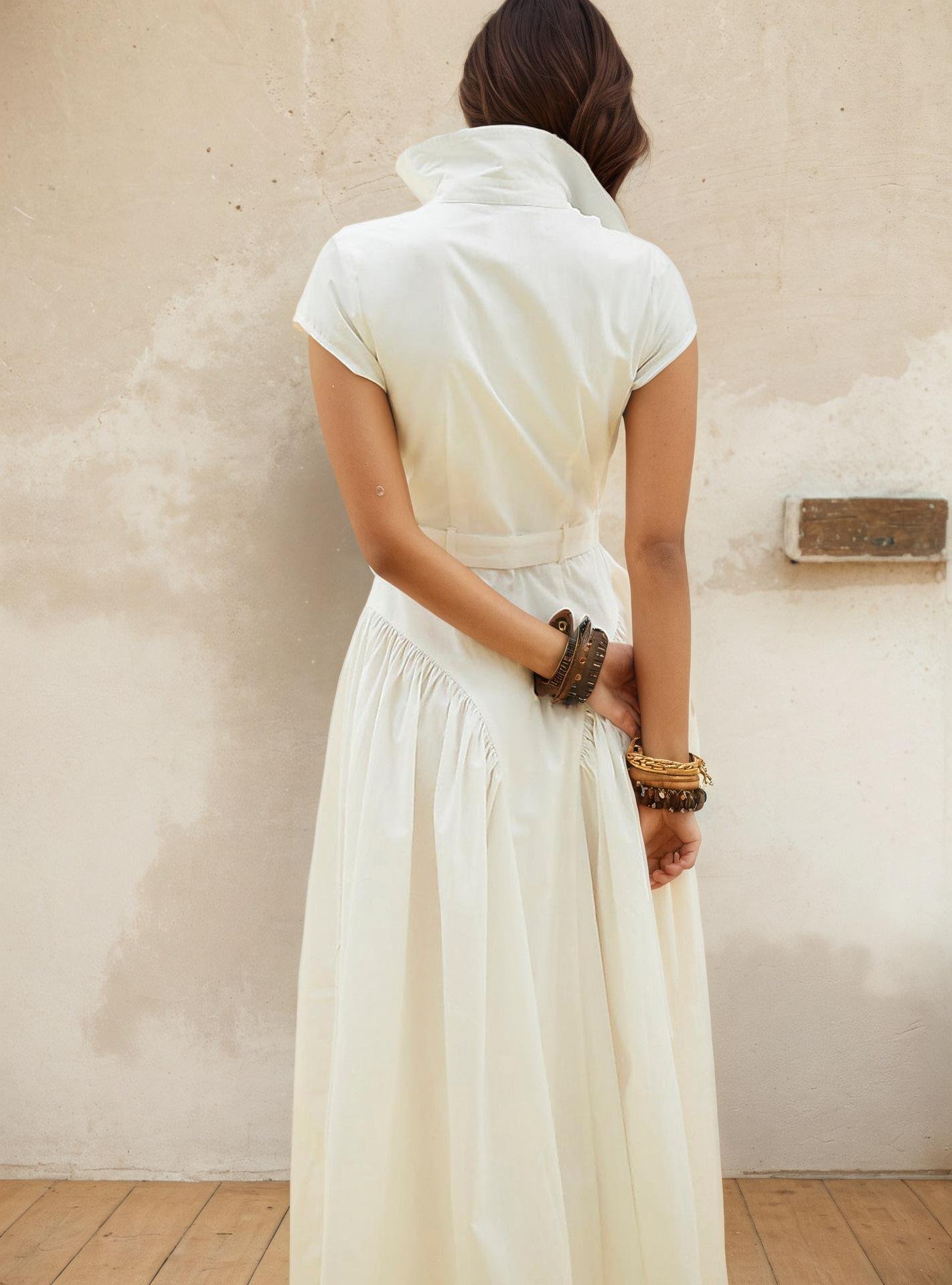 Classic Lapel Collar Maxi Shirt Dress - Elegant Office Wear - Image 3